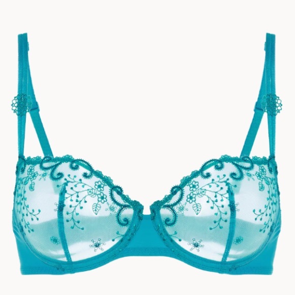 Simone Pérèle Delice Sheer Demi Light Blue Floral Lace Mesh Bra Size US 32 Band